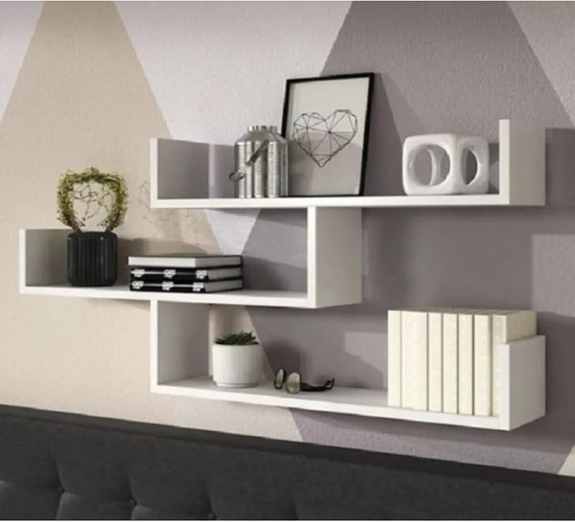U Model Dekoratif 3 Lü Duvar Rafı Beyaz beyaz Tek Ebat