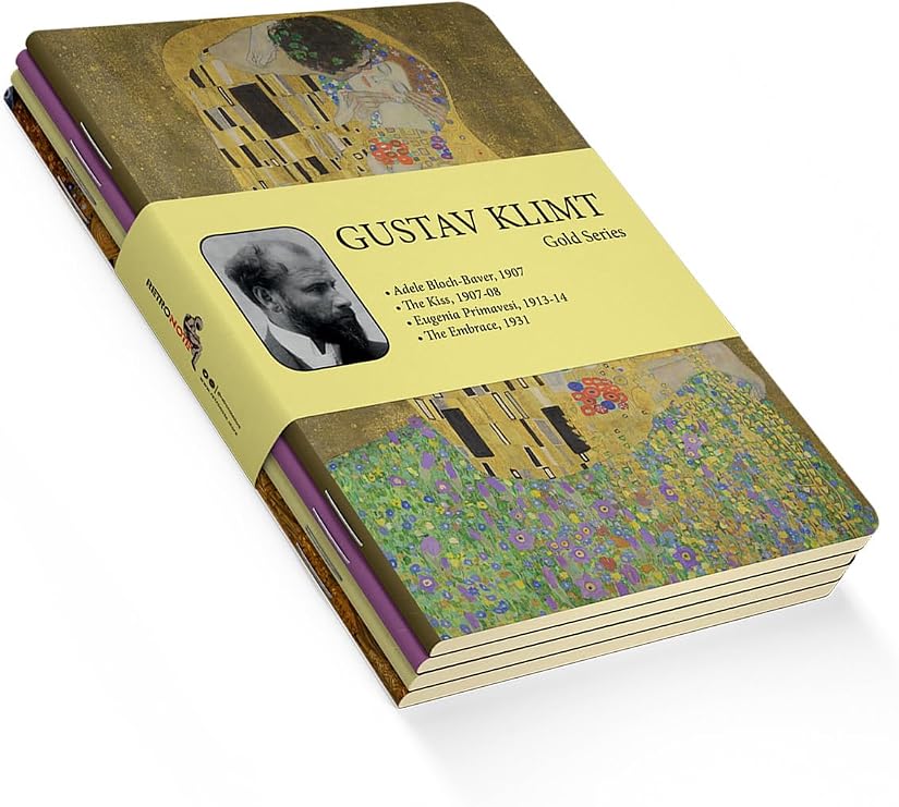 Retronote Gustav Klimt 4'lü Defter Seti 1, Gold Series, Çizgisiz, 48 Sayfa, 10.5x14cm