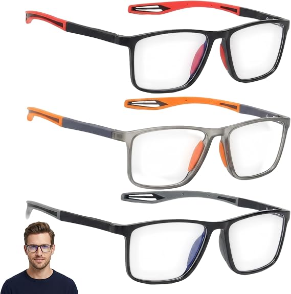 3 PCS Vision Sync Multifocal Glasses, Varifocal Reading Glasses Set with Adjustable Focus, Lightweight Frames for Computer Use and Outdoor Activities, Red Yellow Grey Colour Options