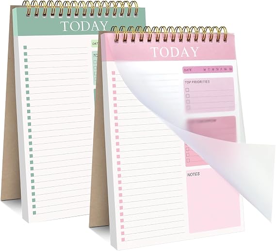 2 Pack To Do List Notebook, Undated Daily Planner Spiral Notepad 104 Page A5 To Do List Pad tracking for Daily Plans, Work Study and Personal Oraganizer
