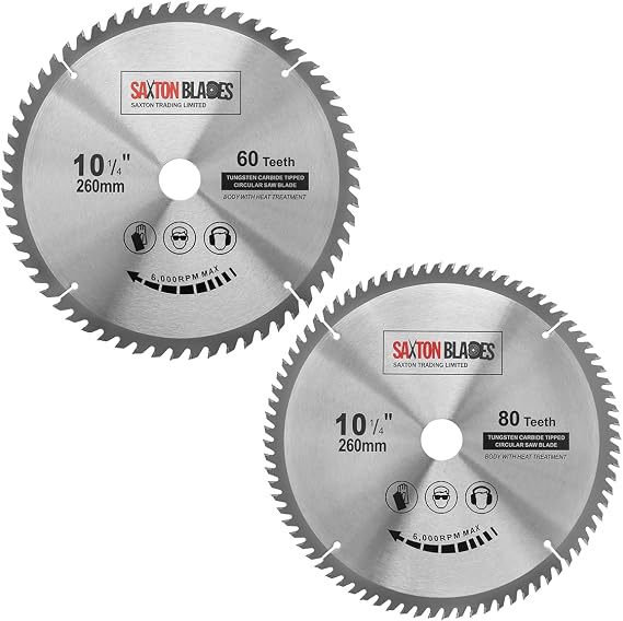 TCT260MXB 2x Saxton TCT Circular Wood Saw Blades 260mm x 30mm bore for Bosch Makita Dewalt Pack B