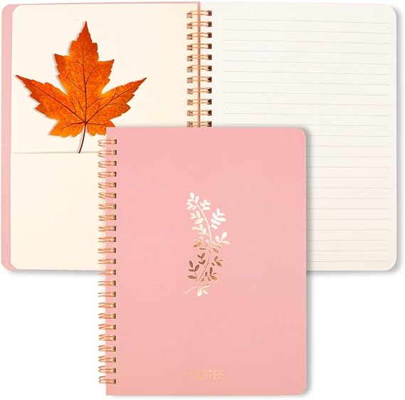 Cute Spiral Notebook A5, Aesthetic Spiral Journal for Women Girls with Pocket & Lined Pages, 8MM 160 Pages/80 Sheets Bright Pink Elegant Cover Note Book for Writing Work Office School