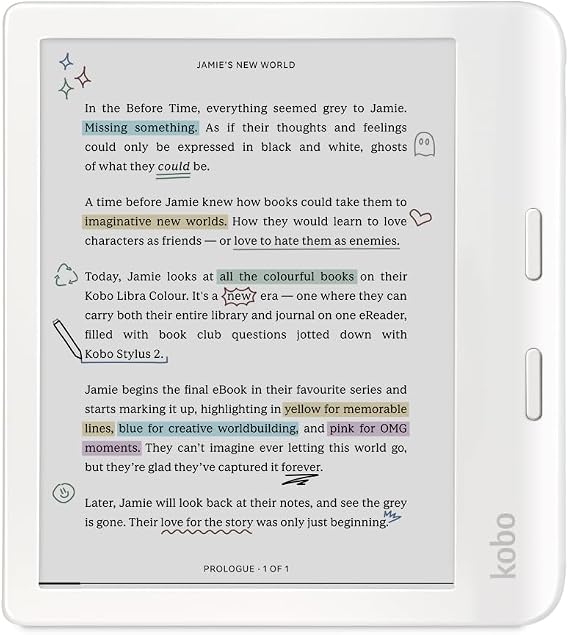 E Ink Kaleido™ 3 Ekranlı E-Kitap Okuyucu, 7 inç, Renkli, Parlama Yok, Bildirim Yok