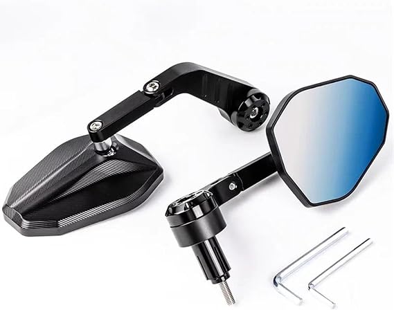 Moto Mirror Adjustable Motorcycle 7/8'' 22MM Handlebar End Mirror Aluminum Alloy Rear Mirror Universal Motorbike Motocross Mirror(Black-foldable)