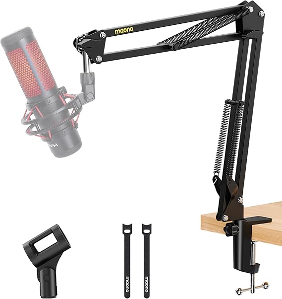 Maono Mikrofon kolu, podcast, oyun, akış ve kayıtlar için ayarlanabilir mikrofon standı – masa kelepçesi ve 3/8 inç - 5/8 inç adaptör dahil – BA20, siyah