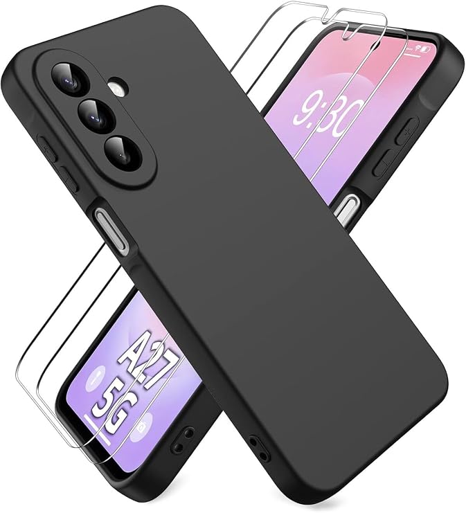SİDE EYE - Samsung Galaxy A27 İçin Kılıf Kamera Korumalı İçi Kadife Mat Lansman Renkli Silikon Kapak+Ekran Koruyucu - Siyah