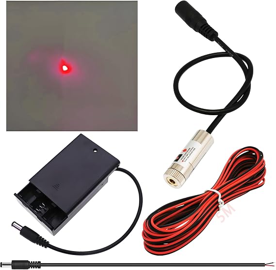 CTRICALVER Laser Module Adjustable Focal Kit, Power Supply kit +650nm Industrial Laser Module Diode 3-5V 2.1mm DC Plug (Light Source Shape: Red piont)