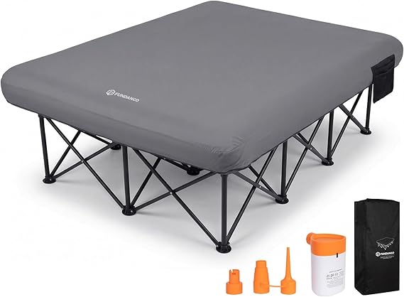 FUNDANGO Double Camping Air Bed with Electric Pump and Folding Frame