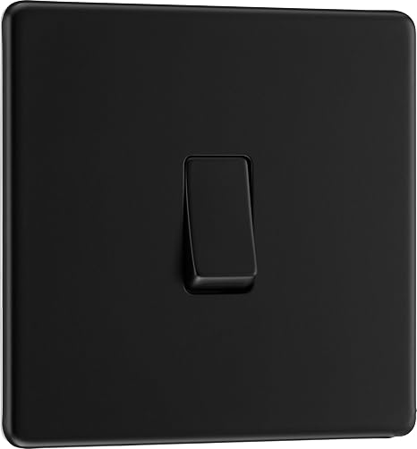 BG Electrical Single Wall Light Switch, 2 Way, Screwless Front Plate, Slim Profile, Premium Flatplate, Matt Black, 20A, 16AX, FFB12