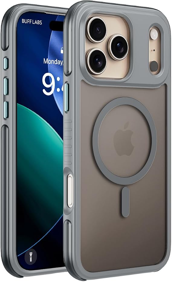Buff iPhone 17 Pro Max Kablosuz Şarj Uyumlu Air Bumper Kılıf, Darbe Önleyici, Tam Koruma (Gri)