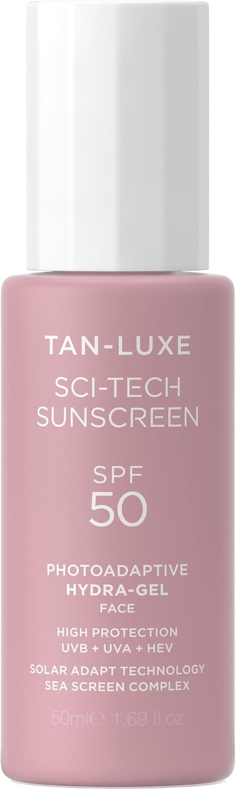 Tan-Luxe Photo-Adaptive Face Gel SPF 50 50ml – Ultra-Lightweight Water-Based Sunscreen with Blue Light Defense, Collagen Support & Sea-Screen Complex – Non-Greasy, Hydrating