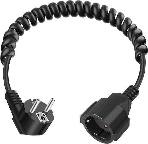 Extension Socket 0.6 m to 2 Metre, Power Extension Cable Extension Cable 230 V/16 A Extension Cable 3 x 1.0 mm² with Plug and Schuko Coupling, Black IP20