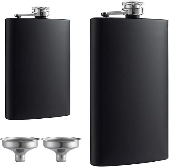 2 Pack 8oz & 12oz 304 Stainless Steel Hip Flask Set Leakproof with Funnels