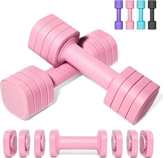 Passer Adjustable Dumbbell Set of 2, Each 2/3/4/5lbs (0.9-2.27kg), 4-in-1 Free Weights Dumbbells Set for Women Men Hand Weights Set Adjust Dumbbell Weight Set for Home Gym Exercise Workout Training