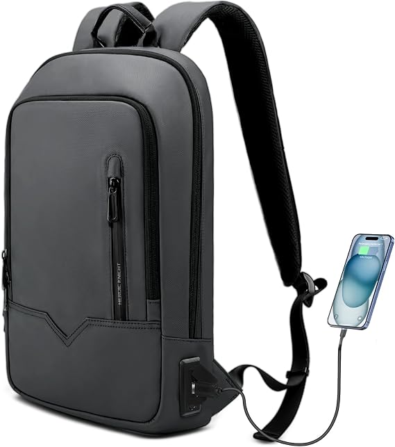 Slim Laptop Backpack for Men 15.6 Inch with USB Charging Port-Grey