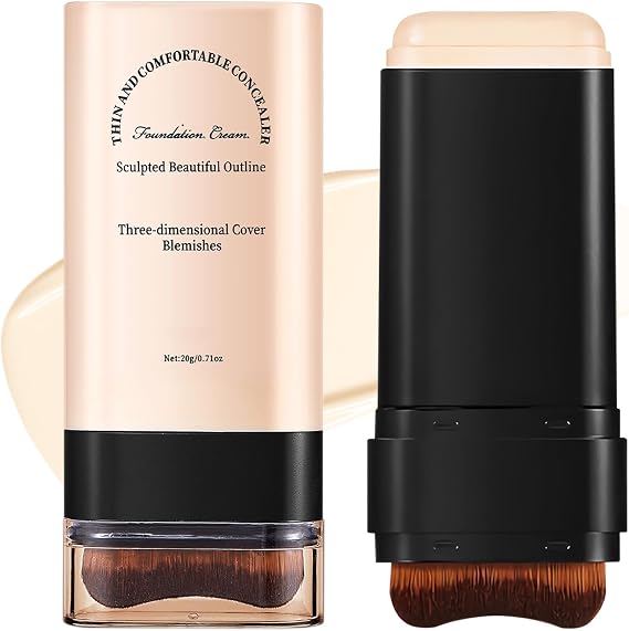 2 in 1 Lightweight Moisturizing Stick Makeup Foundation, Foundation Stick with Built-In Brush, Matte Finish, Cover Blemishes, Long Lasting, Water Resistant, For All Skin Types (Nature 02#)