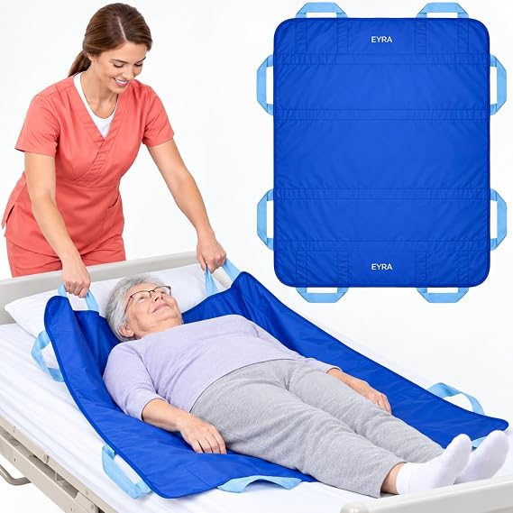 EYRA Slide Sheets for Moving Patients on Bed, 48”x40” Sliding Sheets for Bed Mobility, Transfer Blanket with Reinforced Handles for Patient Turning, Lifting & Transfers