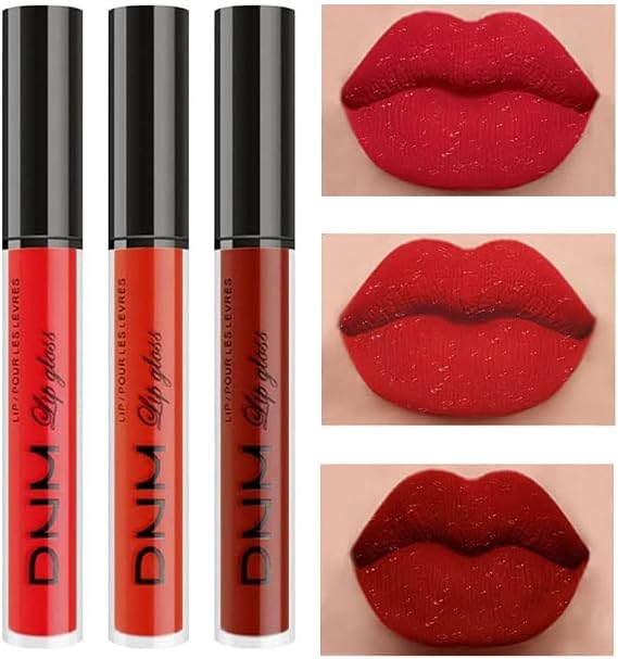 3Pcs Dark Ruby Fire Red Matte Liquid Lipstick Lip Stain Lipgloss sets for Women 24 Hour Red Matte Lipstick Long Lasting Smudge Proof