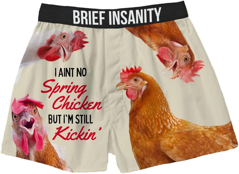 BRIEF INSANITY 快適 ルーズフィット ボクサーショーツ | 面白いチキンテーマデザインボクサー メンズ & レディース