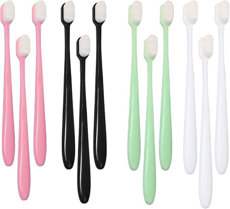 Pack of 12 Extra Soft Toothbrushes Micro Ultra-Fine Bristles Manual Toothbrush Gentle Cleaning for the Oral Cavity Adults Children (Black White Green Pink)