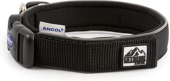 Ancol Extreme Ultra Padded Weatherproof Dog Collar - Black Heavy Duty Reflective Training Collar for Dogs and Puppies - Adjustable Comfort Fit for Neck Size 26-36cm - Size 2