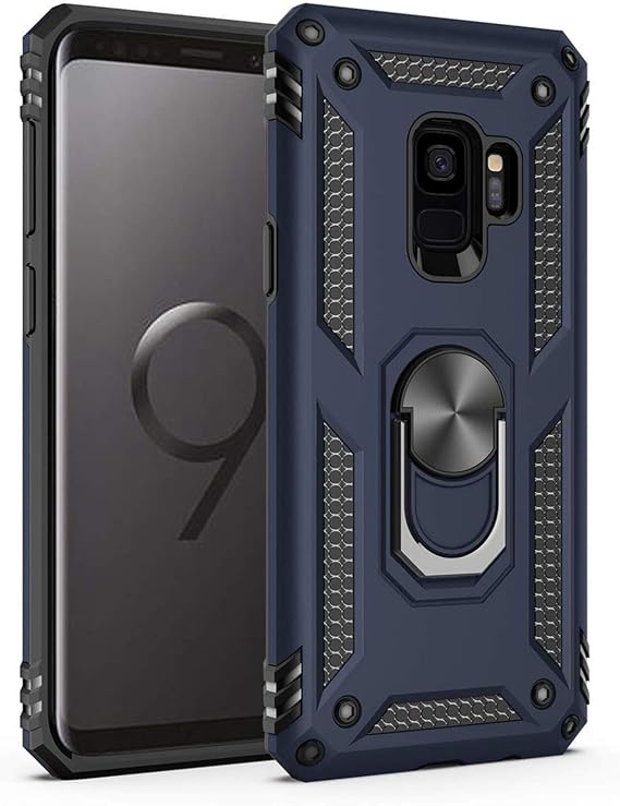 Microsonic Samsung Galaxy S9 için Kılıf Military Ring Holder Lacivert [Galaxy S9 ile Uyumlu Kılıf - Lacivert]