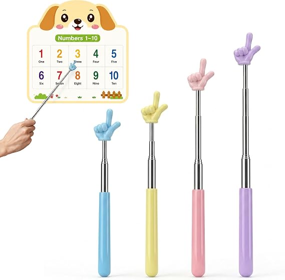 Telescopic Teacher Pointer Stick, Extendable Classroom Pointer for Whiteboard, Retractable Teaching Pointer with Comfortable Grip, Lightweight School Teaching Aid for Presentation (Multicolor, 4PCS)