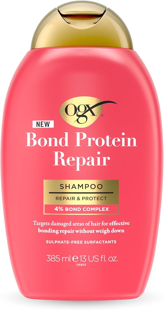 OGX Bond Protein Repair Shampoo, Repair & Protect, with 4percent Bond Complex, Targets Damaged Areas of Hair for Effective Bonding Repair without Weighing It Down, Sulfate Free, 385ml