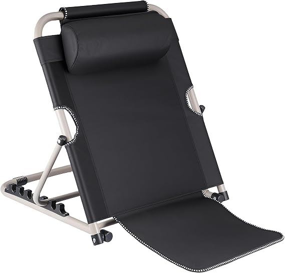 Adjustable Folding Bed Backrest with Head Pillow, 6-Position Portable Back Support Chair for Bed, Sofa & Floor, Lightweight Foldable Design with Sturdy Frame & Breathable Fabric