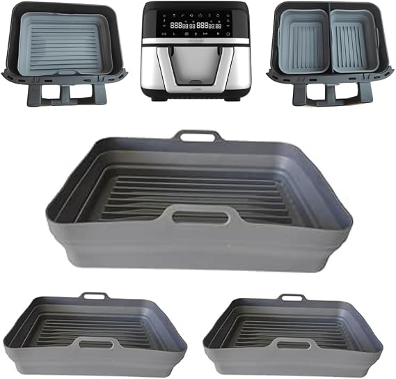 Double Basket Air Fryer Molds 1 x 9L and 2 x 4.5L Folding Mold Compatible with Cecotec 9L Air Fryer Reusable Easy to Clean.