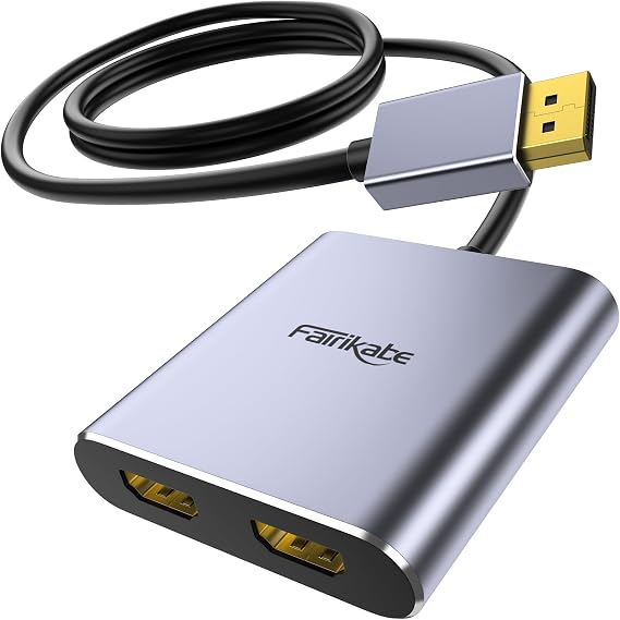 Displayport to Dual HDMI Adapter, 4K Display Port to HDMI Splitter for Dual Monitors Extended Display, DP 1.2 to 2 HDMI Monitor for Computer Laptop Graphic Card, MST Extend Display for Windows Only
