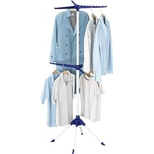 SYKIARIOL Clothes Drying Rack, Clothes Airer With 6 Hanger Arms, 2-Tier Folding Laundry Rack, Airers Clothes Indoor, Portable Clothes Horse, Foldable Laundry Drying Rack for Indoor or Outdoor, Blue