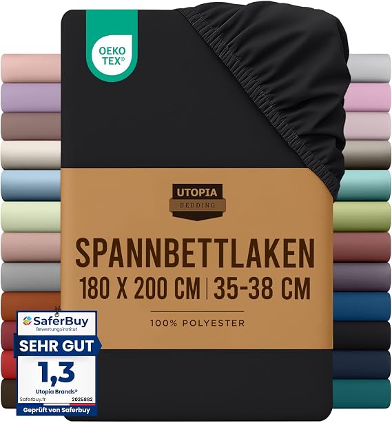 Utopia Bedding Fitted Sheet 180 x 200 cm Black