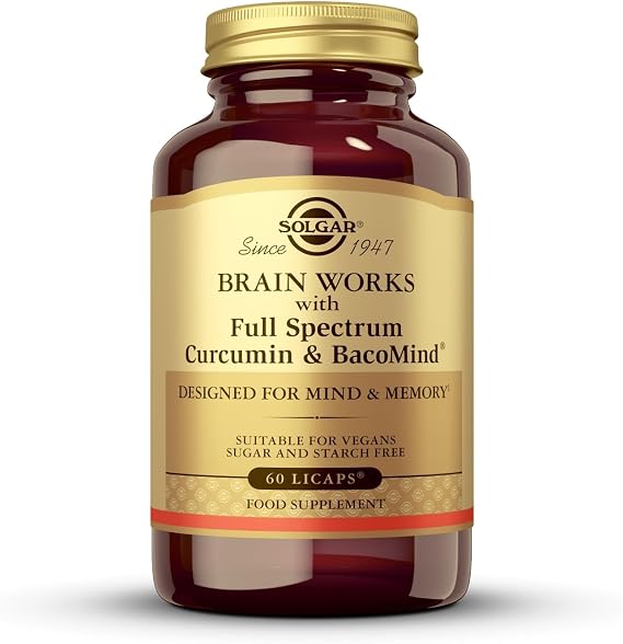 Solgar Solgar | Brain Works with Full Spectrum Curcumin and BacoMind - 60 Vegetable Capsules Licaps 200g