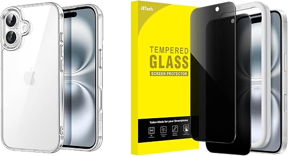 JETech Bumper Case and Privacy Screen Protector for iPhone 16 Bundle