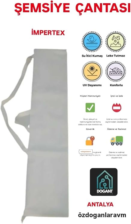 Dogant Impertex Plaj Şemsiyesi Çantası, Beyaz, Su Geçirmez, Omuz Taşıma İmkanı