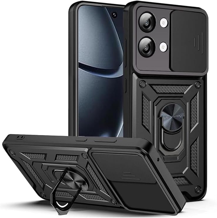 SİDE EYE - Xiaomi Poco X8 Pro Max ile uyumlu Kılıf Kamera Korumalı Sürgülü Yüzüklü Armor Military Tank Kızaklı Zırh Kapak