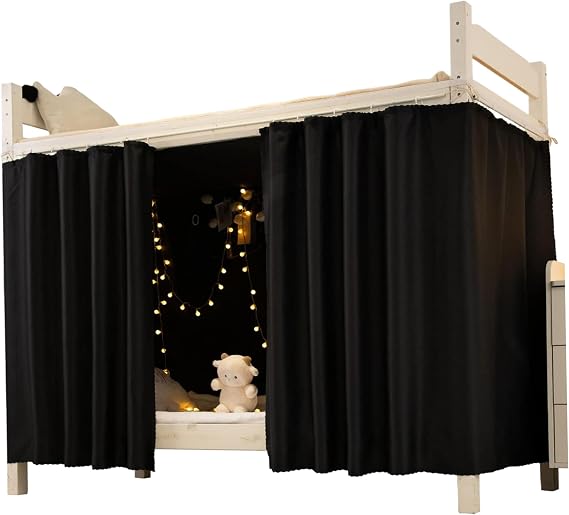 2 Panel Bunk Bed Curtains Blackout Bunk Bed Privacy Curtain with Rope and Hooks for Home Dorm College Students 47x79 inch Black