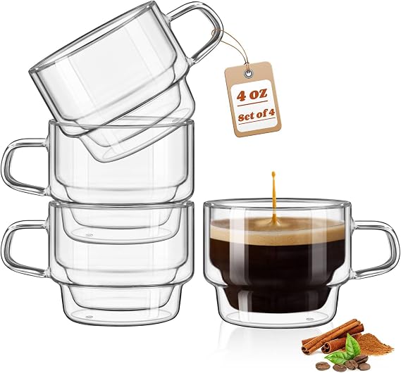 glastal Glass Coffee Cup 4x120ml Double Wall Espresso Glasses