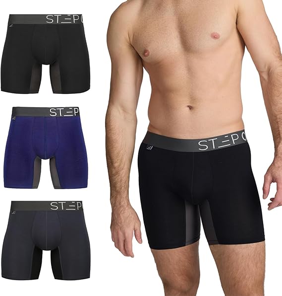 STEP ONE Mens Boxers Shorts Multipack, 3 Pairs, Anti Chafing Underwear for Men, Moisture-Wicking Boxer Shorts with 3D Pouch. Fabric Made from bamboo viscose