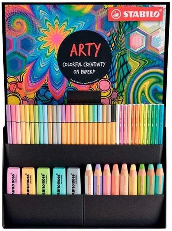 STABILO Kreatif Pastel Mix Set ARTY - Fosforlu Kalem, Çok Yetenekli Kalemler, Sulu Boya Kalemleri, Premium Keçeli Kalemler - 50'li Paket - Çeşitli Renkler