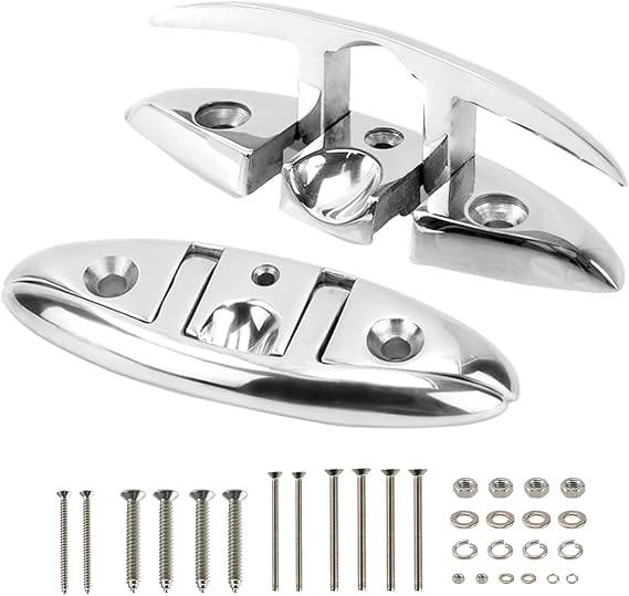 2PCS 5" Steel Folding Boat Cleats Flip-Up Dock Cleats Compatible with Boat Deck Rustproof Marine Rope Cleat with Screws