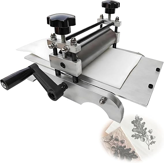 This Manual Engraving Machine, Desktop Printing Press with Adjustable Roller Height, Laminating for Copper Plates, Wood, Intaglio, Relief Prints