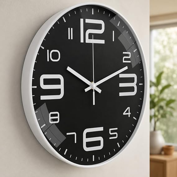 Wall Clock12 Inch with 3D Number,White with Black