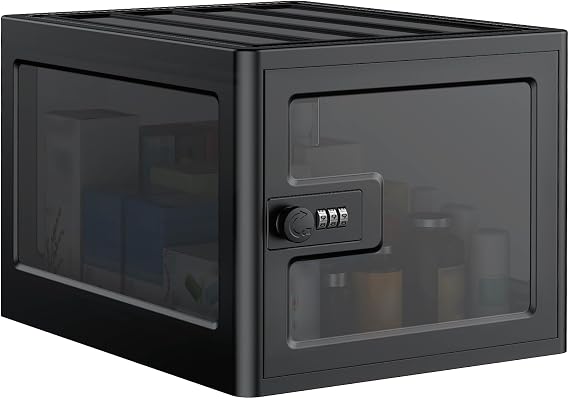 Uniclife Black Lockable Medicine Box with Combination Lock 13 L Large Locking Medicine Box Lockable Storage Box for Personal Items Phones Food & Snacks