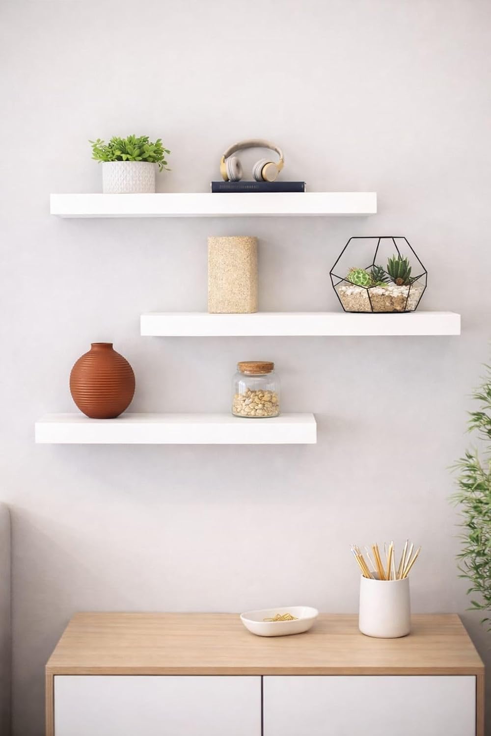 3'lü Uçan Duvar Rafı Set Gizli Raf- Beyaz 15x40