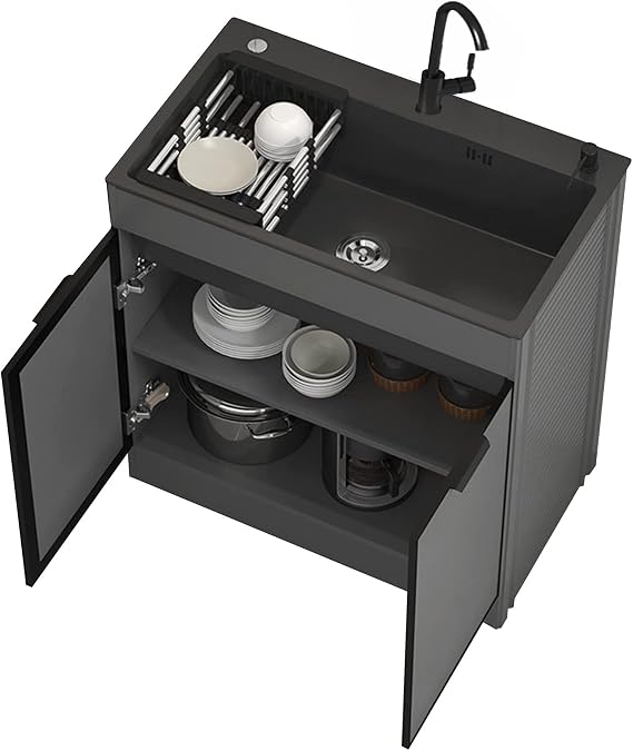 Kitchen Sink Cabinet with Sink and Tap Kitchen Sink Economical Sink with Base Cabinet Sink Stainless Steel 1 Basin Sink Base Cabinet Sink Single Kitchen Sink