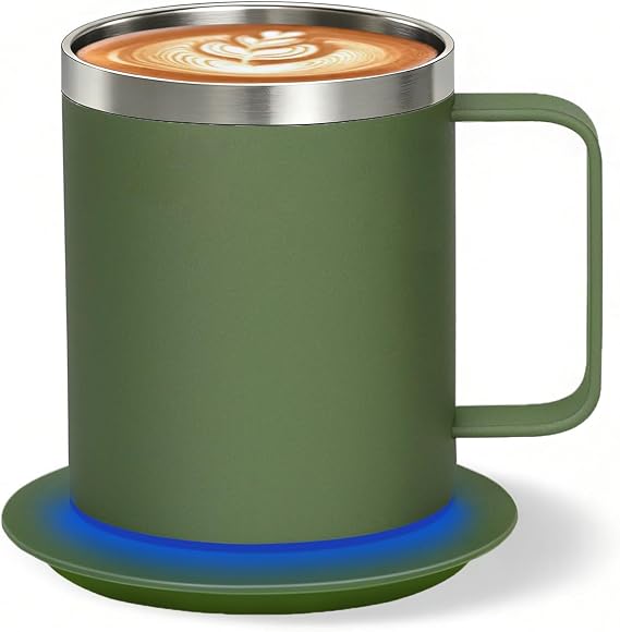 Self Heating Coffee Mug, USB Heating Mug with Sliding Lid, 131°F Coffee Warmer for Desk Home & Office (Green-12oz)