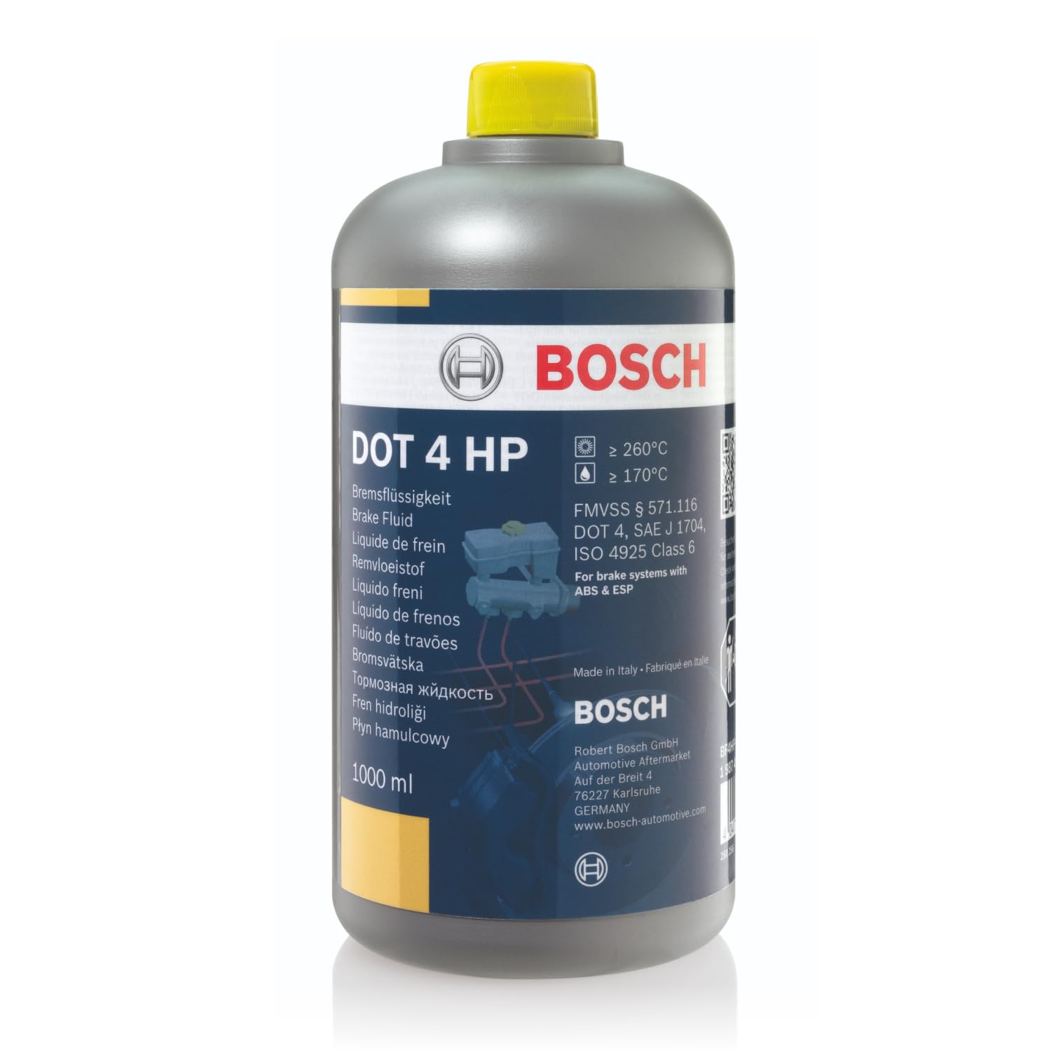 Bosch Brake Fluid DOT 4 HP, 1 L - For All Modern Vehicles Equipped with ABS and ESP Brakes