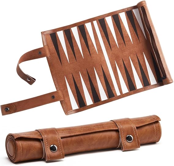 Travel Backgammon Set, Portable Backgammon Board Game, Roll Up backgammon Travel Set Leather, Tactical Board Game Ideas for Kids Adults Family Party
